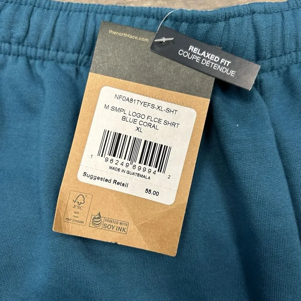 NWT The North Face Fleece Simple Logo Shorts Men XL Blue Coral Relaxed‎ (367)